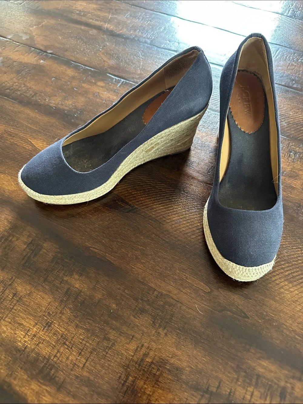 J. Crew Navy Canvas Espadrille Wedges